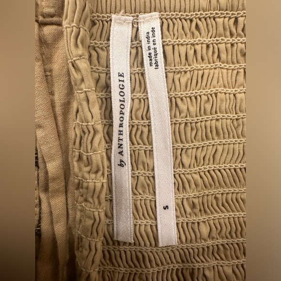 Anthropologie Tan Smocked Ruffled Top - Picture 3 of 5